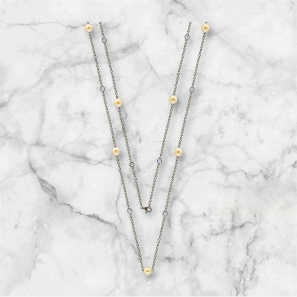 NWT Suzy Levian
Silver 3.90 ct. tw.Sapphire & 7-7.5mmPearl Station Necklace36” L - Picture 6 of 12